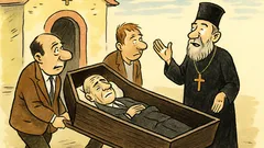 Виц: На погребение попът започва...